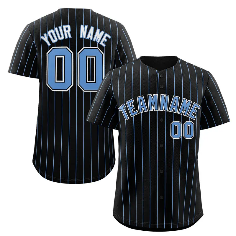 Black Light Blue-White Stripe Baseball Jersey