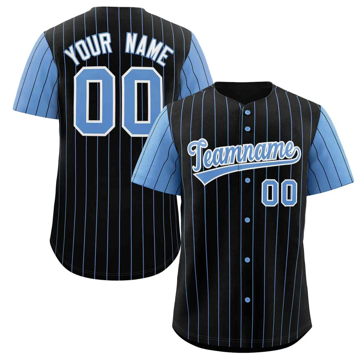 Black Light Blue-White Stripe Raglan Baseball Jersey