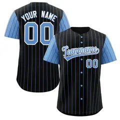 Black Light Blue-White Stripe Raglan Baseball Jersey