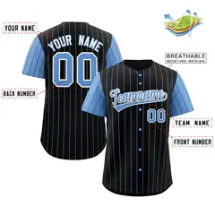 Black Light Blue-White Stripe Raglan Baseball Jersey 2