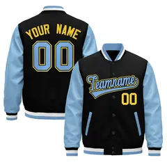 Black Light Blue White Varsity Full-Snap Letterman Jacket 1