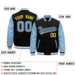 Black Light Blue White Varsity Full-Snap Letterman Jacket 2