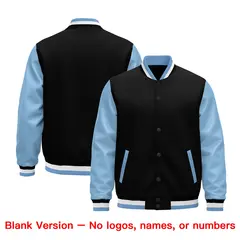 Black Light Blue White Varsity Full-Snap Letterman Jacket 5