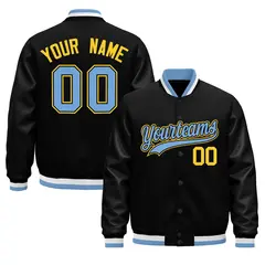 Black Light Blue White Varsity Jacket Faux Leather Sleeves 1