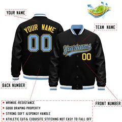Black Light Blue White Varsity Jacket Faux Leather Sleeves 2