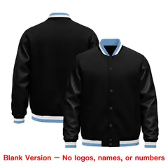 Black Light Blue White Varsity Jacket Faux Leather Sleeves 6