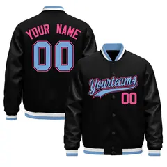Black Light Blue White Varsity Jacket Faux Leather Sleeves 1