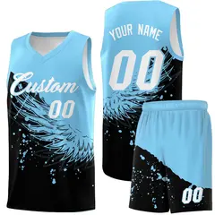 Black Light Blue Wing Pattern Basketball Jersey 1