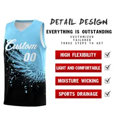 Black Light Blue Wing Pattern Basketball Jersey 2