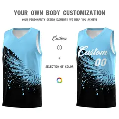 Black Light Blue Wing Pattern Basketball Jersey 3