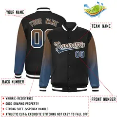 Black Light Brown-Midnight Blue Gradient Raglan Varsity Baseball Jacket 2