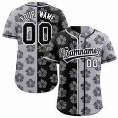 Black Light Gray Split Flower Graffiti Baseball Jersey 1