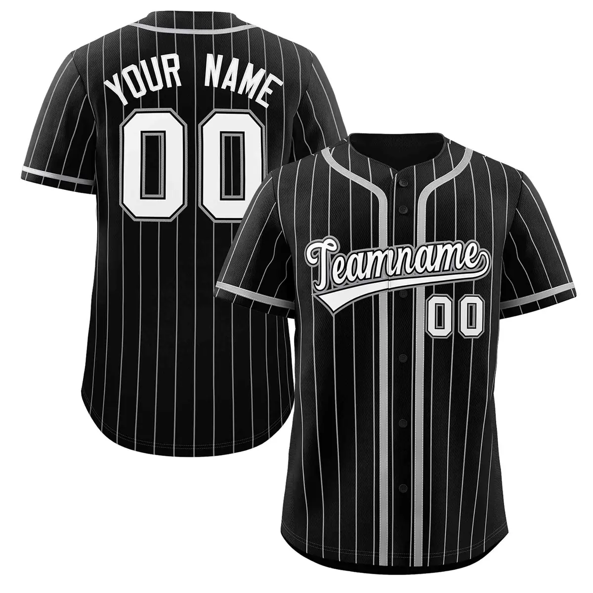 Black Light Gray Stripe Full Button Baseball Jersey