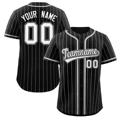 Black Light Gray Stripe Full Button Baseball Jersey