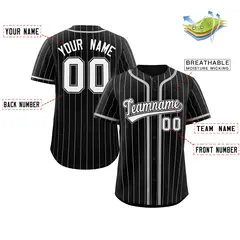 Black Light Gray Stripe Full Button Baseball Jersey 2