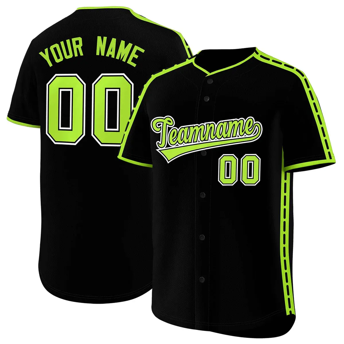 Black Light Green Color Block Dotted Side Baseball Jersey