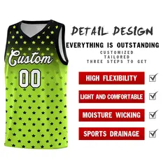 Black Light Green Gradient Star Pattern Basketball Jersey Set 2