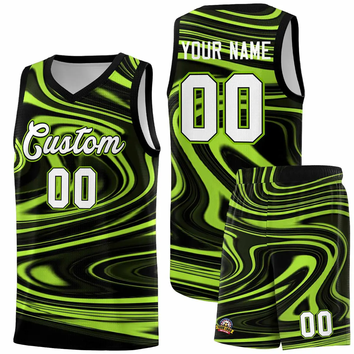 Black Light Green Graffiti Fluids Basketball Jersey Sets