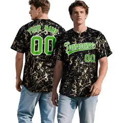 Black Light Green Metallic Gold Splatter Baseball Jersey