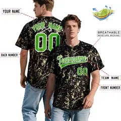 Black Light Green Metallic Gold Splatter Baseball Jersey 2