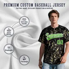 Black Light Green Metallic Gold Splatter Baseball Jersey 3