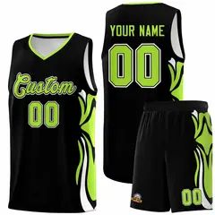 Black Light Green-White Graffiti Side Curve Basketball Jersey Sets 1