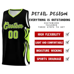 Black Light Green-White Graffiti Side Curve Basketball Jersey Sets 2