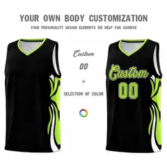 Black Light Green-White Graffiti Side Curve Basketball Jersey Sets 3