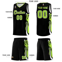 Black Light Green-White Graffiti Side Curve Basketball Jersey Sets 5