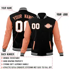 Black Light Orange White Raglan Sleeve Cotton Letterman Jacket 2