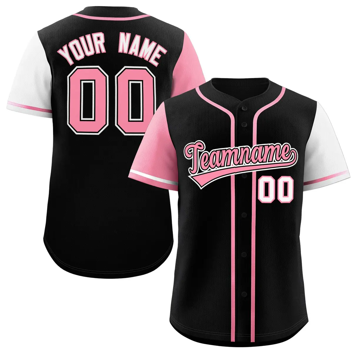 Black Light Pink and White Raglan Sleeves Baseball Jersey