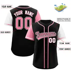 Black Light Pink and White Raglan Sleeves Baseball Jersey 2
