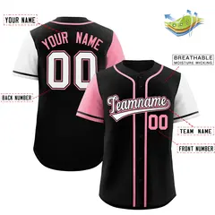 Black Light Pink and White Raglan Sleeves Baseball Jersey 2
