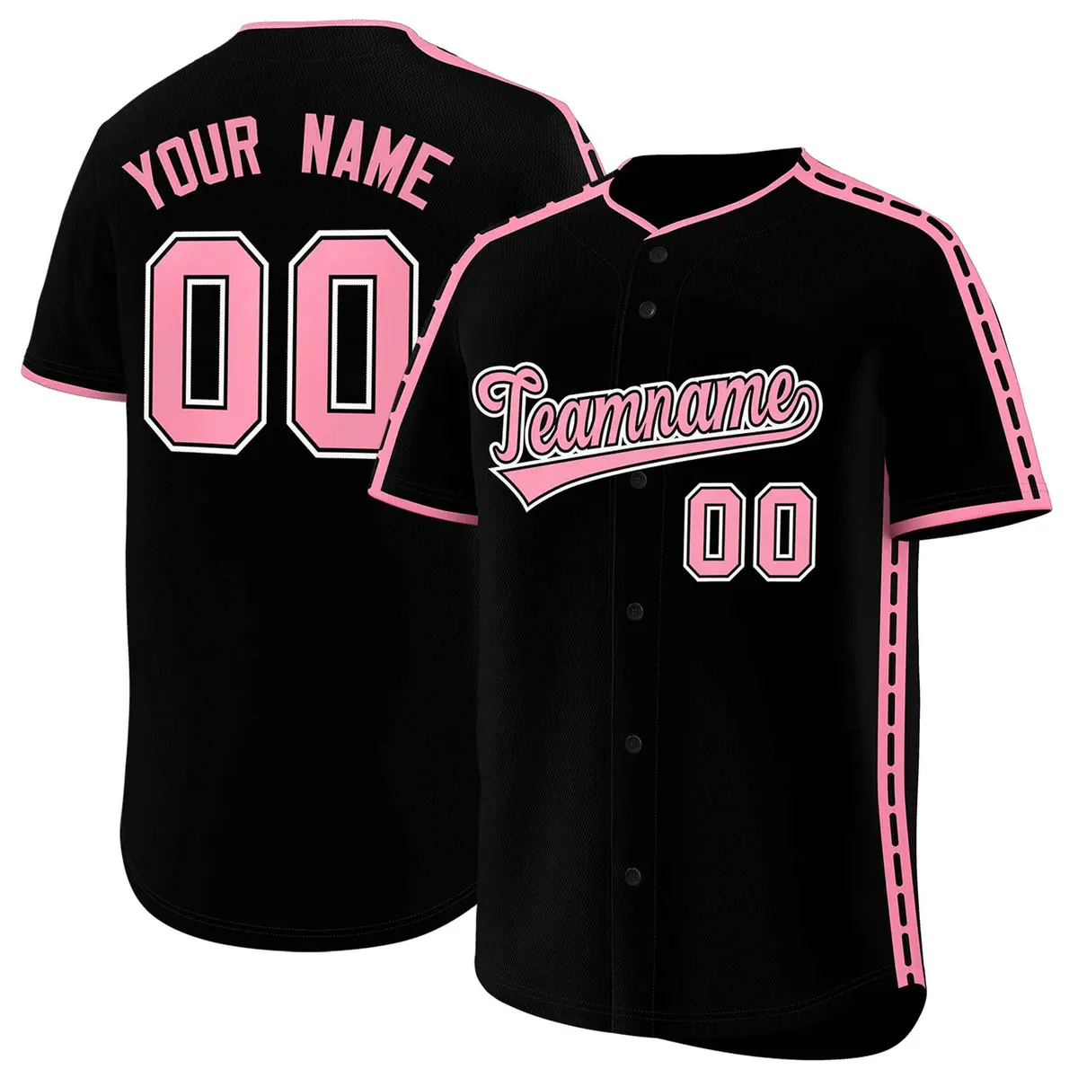 Black Light Pink Color Block Dotted Side Baseball Jersey