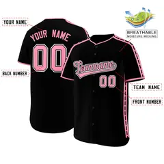 Black Light Pink Color Block Dotted Side Baseball Jersey 2