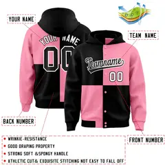 Black Light Pink Four Squares Color Block Varsity Letterman Jacket Hoodie 4
