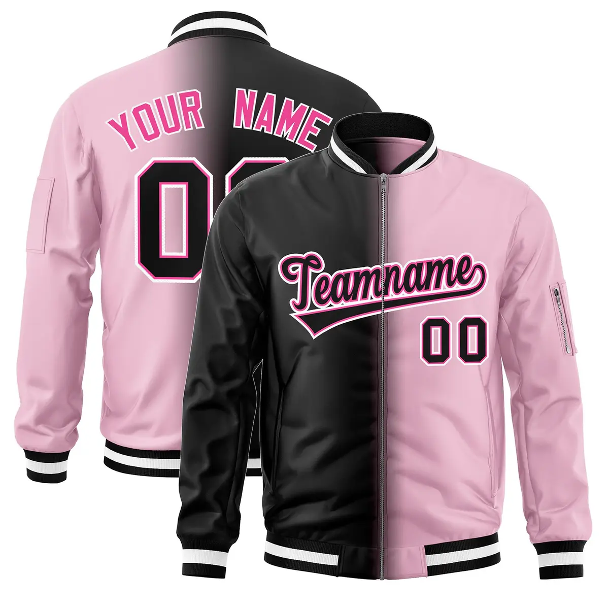 Black Light Pink Gradient Letterman Bomber Jacket