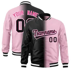 Black Light Pink Gradient Letterman Bomber Jacket 1