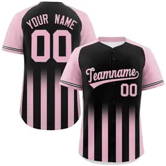 Black Light Pink Gradient Thick Stripe Raglan Baseball Jersey 1