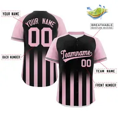 Black Light Pink Gradient Thick Stripe Raglan Baseball Jersey 2