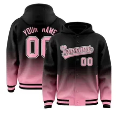 Black Light Pink Gradient Varsity Letterman Full-Snap Jacket Hoodie