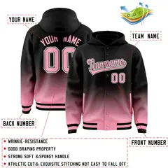 Black Light Pink Gradient Varsity Letterman Full-Snap Jacket Hoodie 4