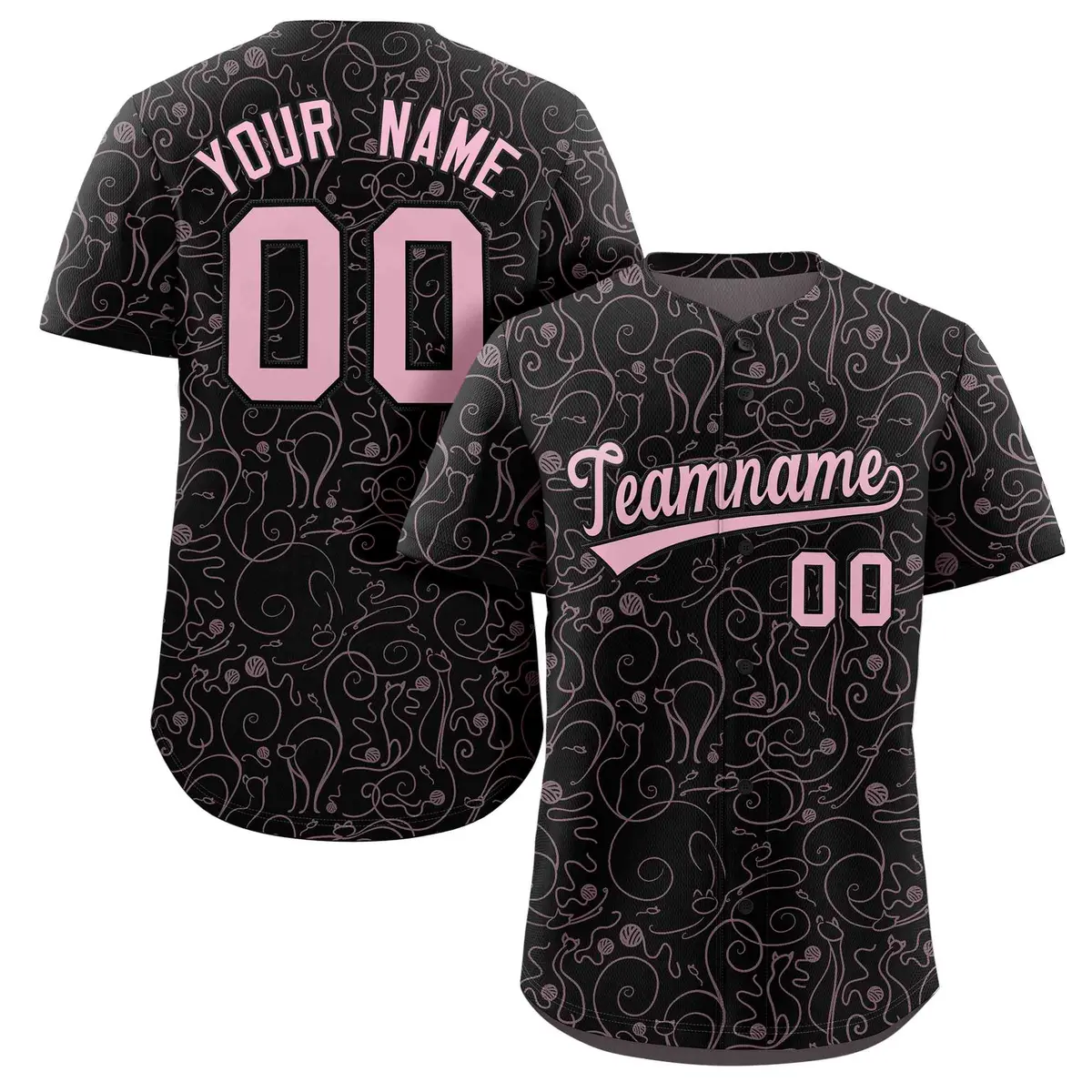 Black Light Pink Graffiti Line Art Authentic Baseball Jersey