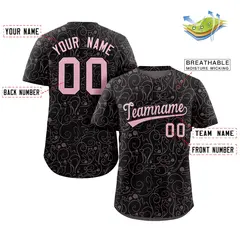 Black Light Pink Graffiti Line Art Authentic Baseball Jersey 2