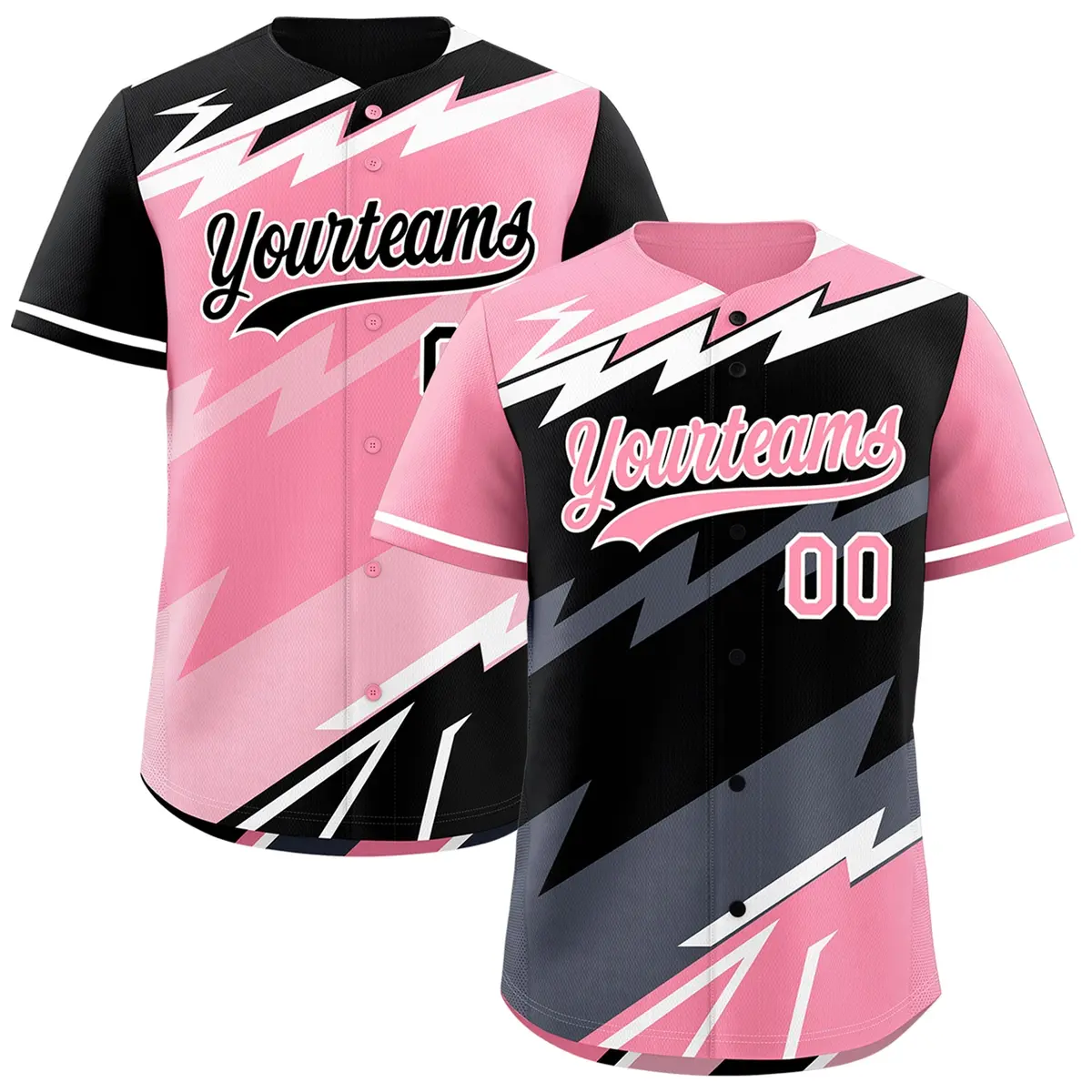 Black Light Pink Gray Reversible Baseball Jersey Lightning & Graffiti Pattern