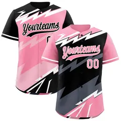 Black Light Pink Gray Reversible Baseball Jersey Lightning & Graffiti Pattern