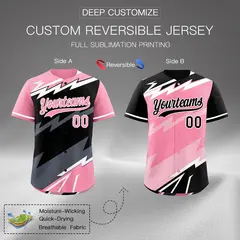 Black Light Pink Gray Reversible Baseball Jersey Lightning & Graffiti Pattern 2