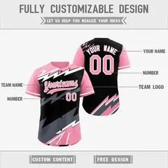 Black Light Pink Gray Reversible Baseball Jersey Lightning & Graffiti Pattern 3