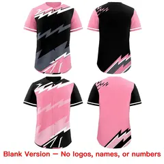 Black Light Pink Gray Reversible Baseball Jersey Lightning & Graffiti Pattern 8