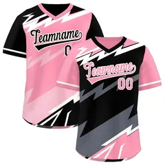 Black Light Pink Gray Reversible Baseball Jersey Lightning & Graffiti Pullover V-Neck
